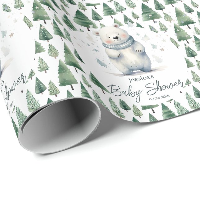 Papier Cadeau Bearly Wait Teddy Bear Baby shower d'hiver (Coin rond)