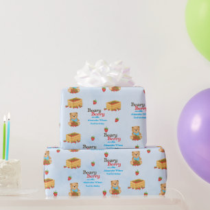 Papier Cadeau Beary Berry Cute Blue Strawberry Cub Boy