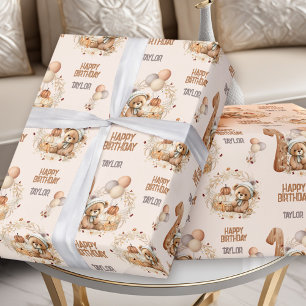 Papier Cadeau Béary Premier anniversaire automne Ours 1er annive