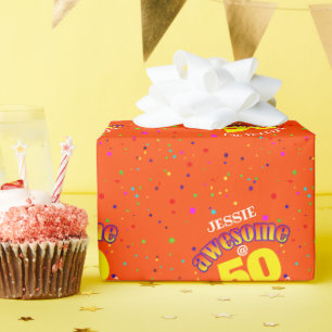Papier Cadeau BEAU 50E ANNIVERSAIRE D'Orange