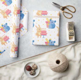 Papier Cadeau Beau Anniversaire Animaux Enveloppement Papier