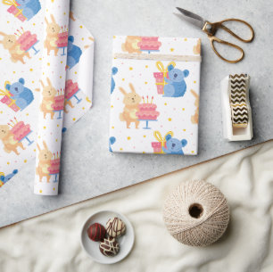 Papier Cadeau Beau Anniversaire Animaux Enveloppement Papier