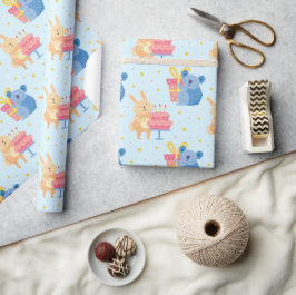 Papier Cadeau Beau Anniversaire Animaux Enveloppement Papier