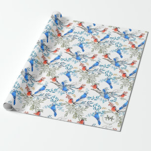 Papier Cadeau Beau Aquarelle Oiseaux et Motif de Foliage