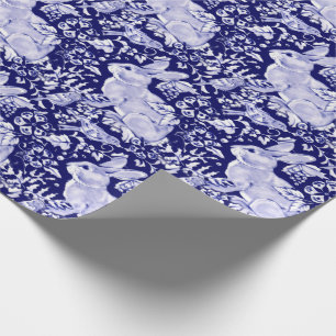 Papier Cadeau Beau bleu foncé et blanc lapin Dedham Delft