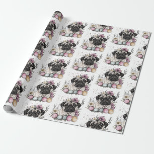 Papier Cadeau Beau carlin Pâques aquarelle fleurie