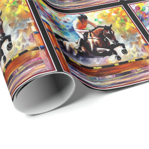 Papier Cadeau Beau Cheval Sauter Digital Huile Peinture Style