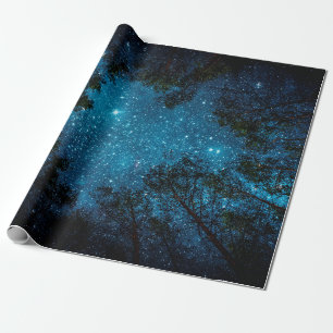 Papier Cadeau Beau ciel nocturne, la Voie Lactée et les arbres. 