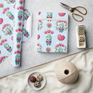 Papier Cadeau Beau Floral Mason Jar Hearts Motif