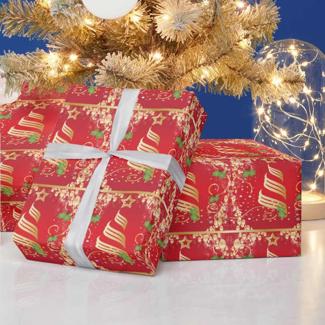 Papier Cadeau Beau Golden Red Festive Noël (Vacances)