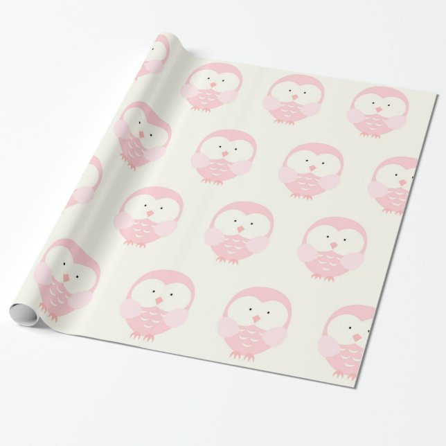 Papier Cadeau Beau hibou rose de bébé (Déroulé)