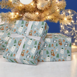 Papier Cadeau Beau hiver Animaux Motifs Noël