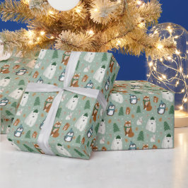 Papier Cadeau Beau hiver Animaux Motifs Noël