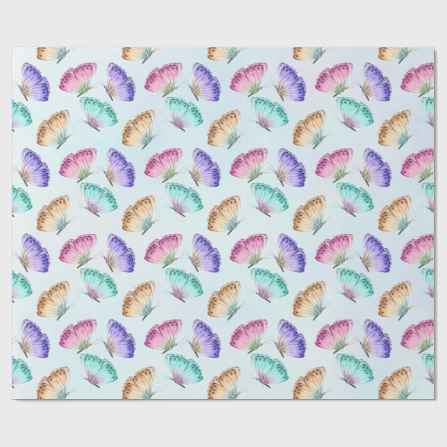 Papier Cadeau Beau Motif à papillon aquarelle (Plat)