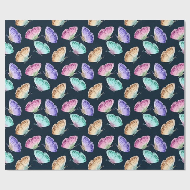Papier Cadeau Beau Motif à papillon aquarelle (Plat)