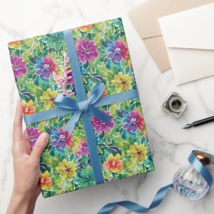 Papier Cadeau Beau Motif de fleurs d'aquarelle