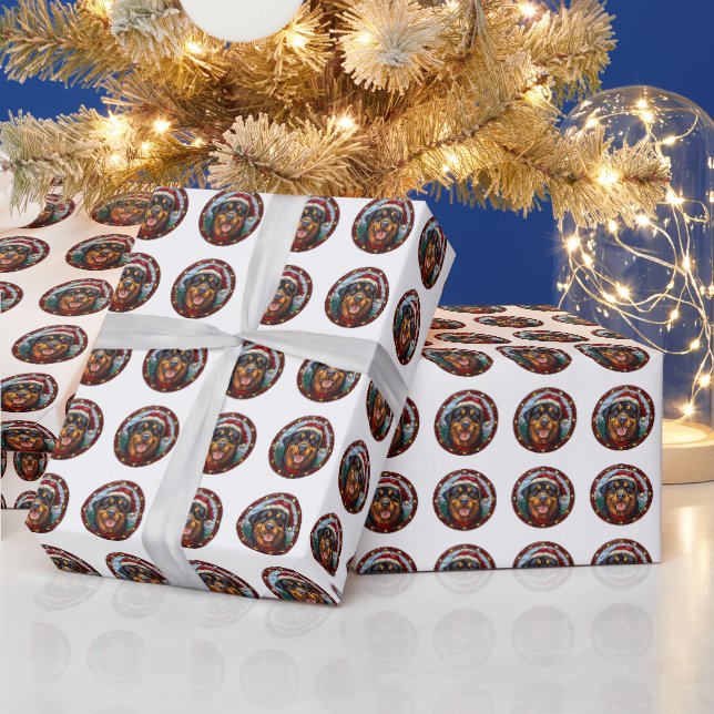 Papier Cadeau Beau Motif de Noël de chien Rottweiler (Vacances)