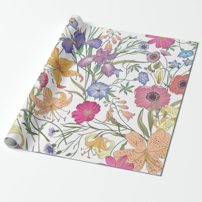 Papier Cadeau Beau motif floral transparent. illustr (Déroulé)