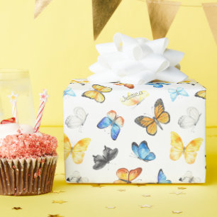 Papier Cadeau Beau Motif papillon avec nom Anniversaire