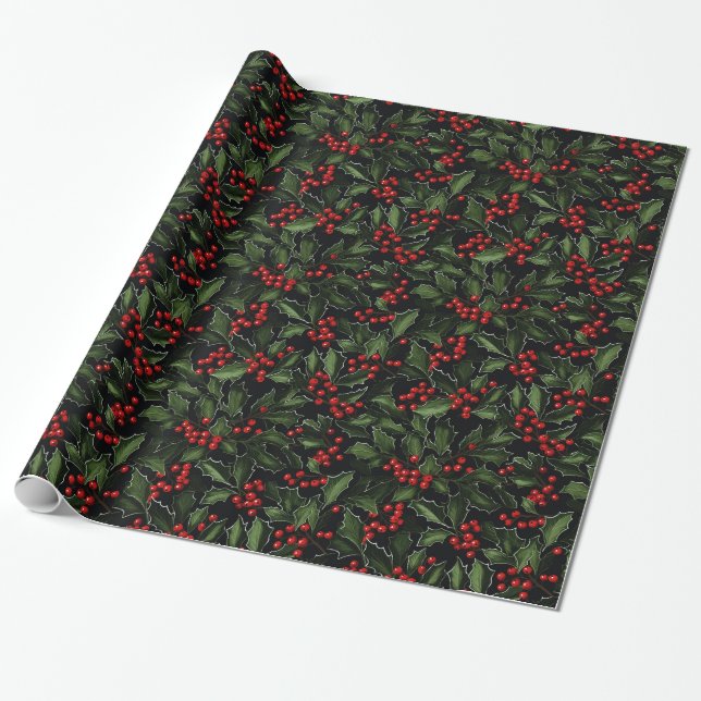 Papier Cadeau Beau Noël Holly Berry (Déroulé)
