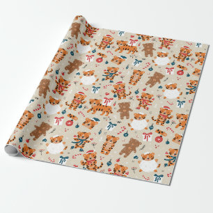 Papier Cadeau Beau Noël/Nouvel An Papier d'enveloppement de tigr