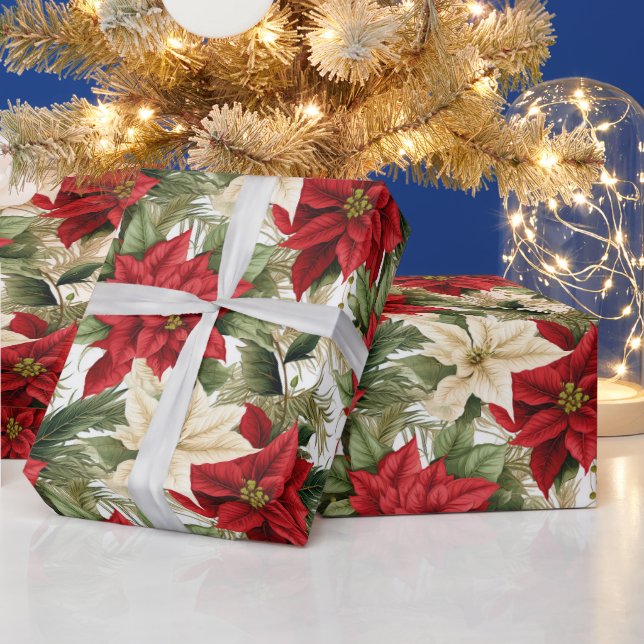 Papier Cadeau Beau Noël Poinsettia (Vacances)