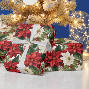 Papier Cadeau Beau Noël Poinsettia