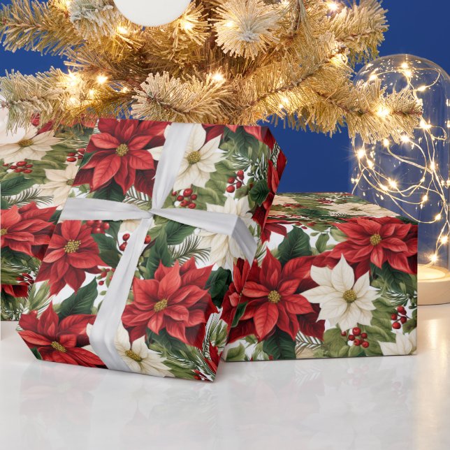Papier Cadeau Beau Noël Poinsettia (Vacances)