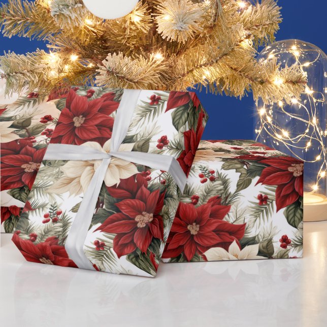 Papier Cadeau Beau Noël Poinsettia (Vacances)