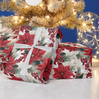 Papier Cadeau Beau Noël Poinsettia