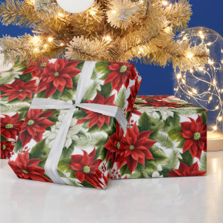 Papier Cadeau Beau Noël Poinsettia
