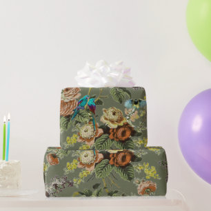 Papier Cadeau Beau oiseau exotique, arrière - plan vert marécage