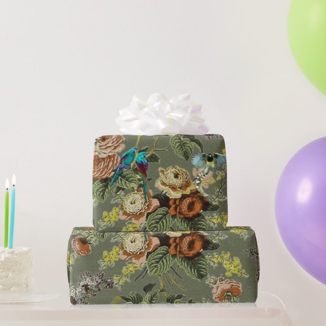 Papier Cadeau Beau oiseau exotique, arrière - plan vert marécage (Cadeaux de fête)