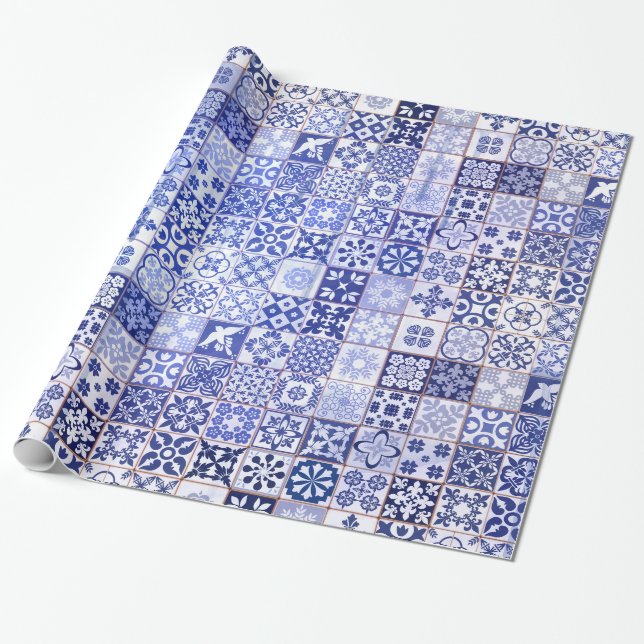 Papier Cadeau Beau papier d'emballage avec le motif d'Azulejos (Déroulé)