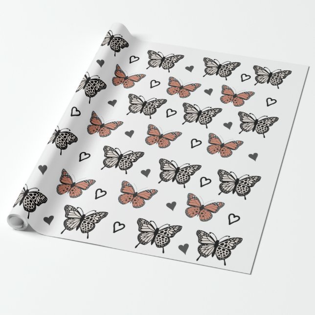 Papier Cadeau "Beau Papier d'enveloppement à thème papillon. (Déroulé)