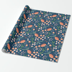 Papier Cadeau Beau papier d'enveloppement floral bleu et orange