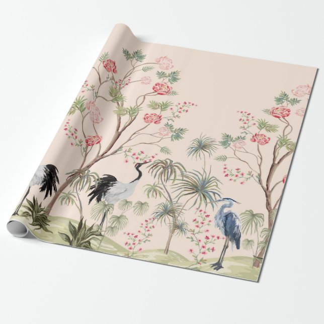 Papier Cadeau Beau papier peint exotique chinoiserie. Main dessi (Déroulé)