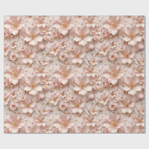 Papier Cadeau Beau Pastel Rose Doux Floral
