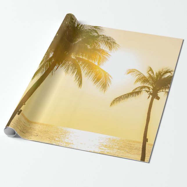 Papier Cadeau Beau paysage de mer océan avec silhouette c (Déroulé)