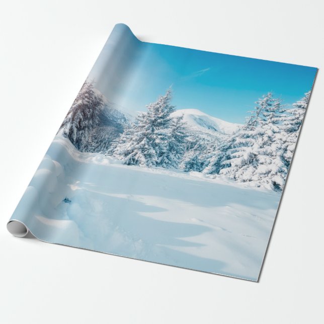 Papier Cadeau Beau paysage de nature hivernale, montagne extraor (Déroulé)