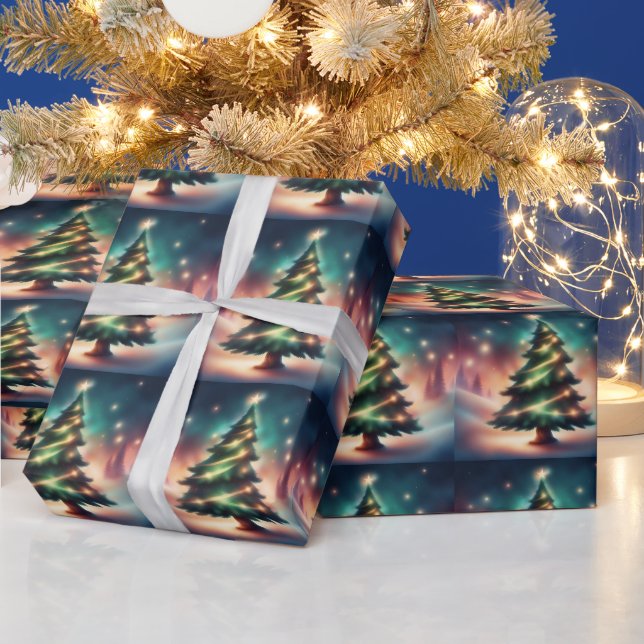 Papier Cadeau Beau sapin de Noël dans la forêt d'hiver (Vacances)