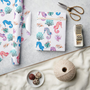 Papier Cadeau Beau Seahorses Enveloppement Papier