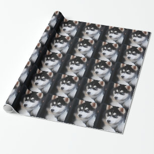Papier Cadeau Beau un chien de traîneau sibérien 2 d'oeil bleu