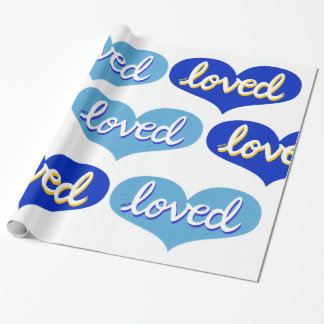 Papier Cadeau BEAUCOUP AIMÉ - adoré - Coeurs d'amour bleu