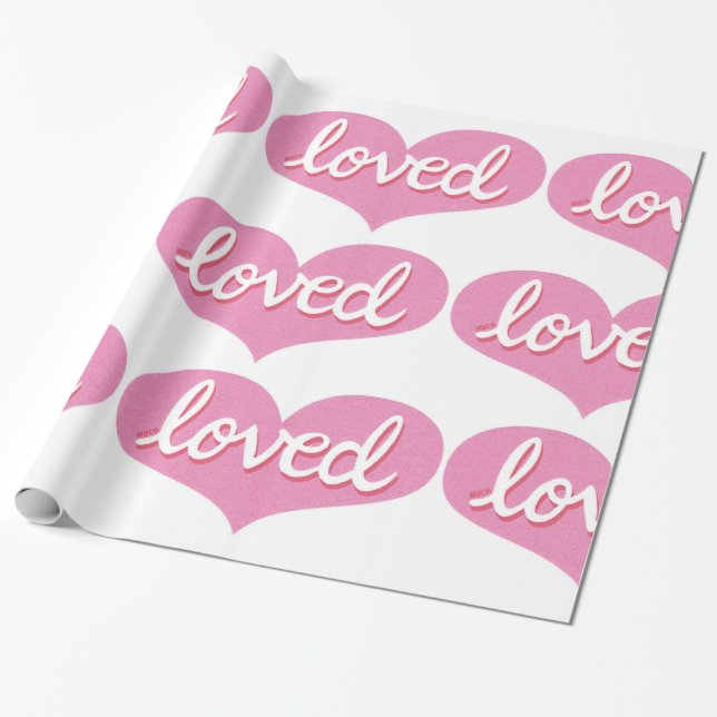 Papier Cadeau BEAUCOUP AIMÉ- Adoré - Coeurs d'amour rose (Déroulé)