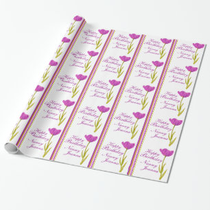 Papier Cadeau Beaux-arts et rayure d'aquarelle de tulipe appelé