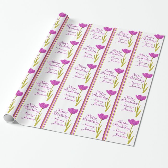 Papier Cadeau Beaux-arts et rayure d'aquarelle de tulipe appelés (Déroulé)