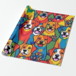 Papier Cadeau Beaux chiens colorés vibes de chien Enveloppement 