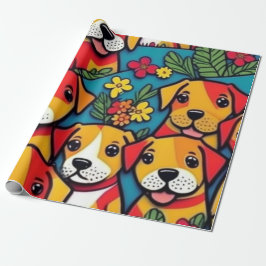 Papier Cadeau Beaux chiens colorés vibes de chien Enveloppement 