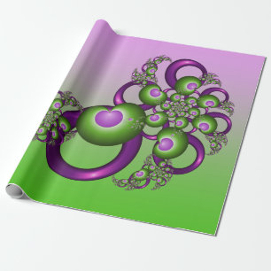 Papier Cadeau Beaux cœurs verts roses modernes abstraits fractal